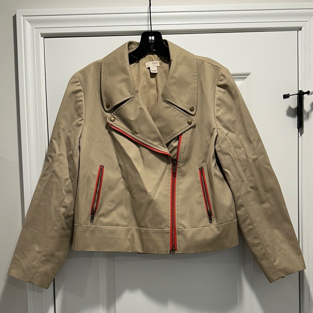 J. Crew Tan Moto Jacket with Red Accents